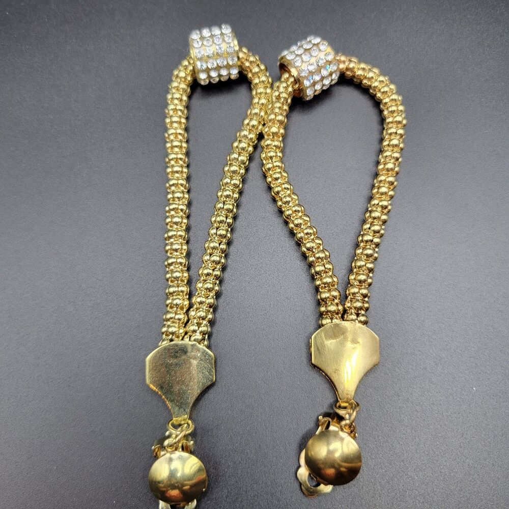 Vintage Unbranded Medium Dangle Clip On Women Gold Tone Metal Rhinestone Popcorn